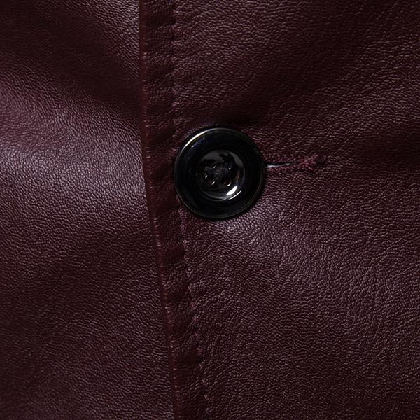 Veste en cuir slim fit vintage à deux boutons et col à revers pour hommes
