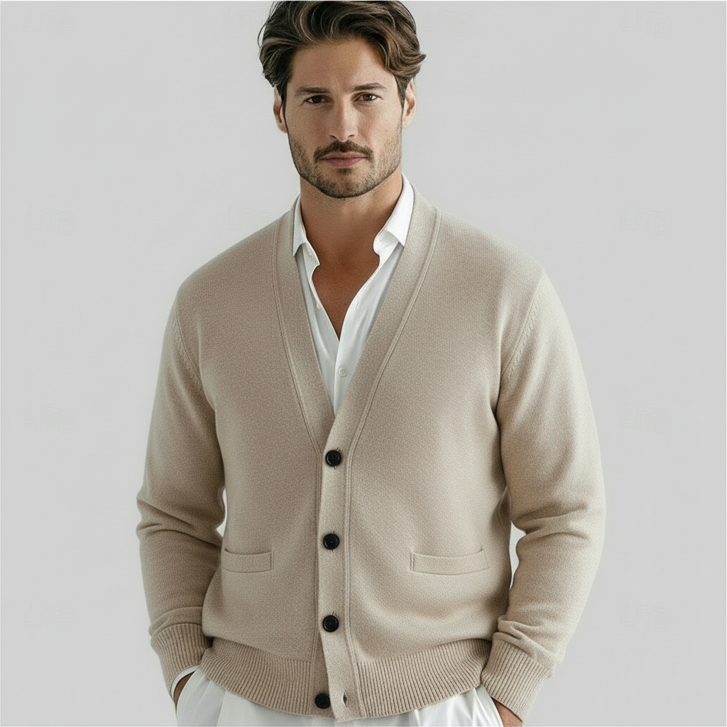Kasper | Gebreid vest voor heren met V-hals - beige