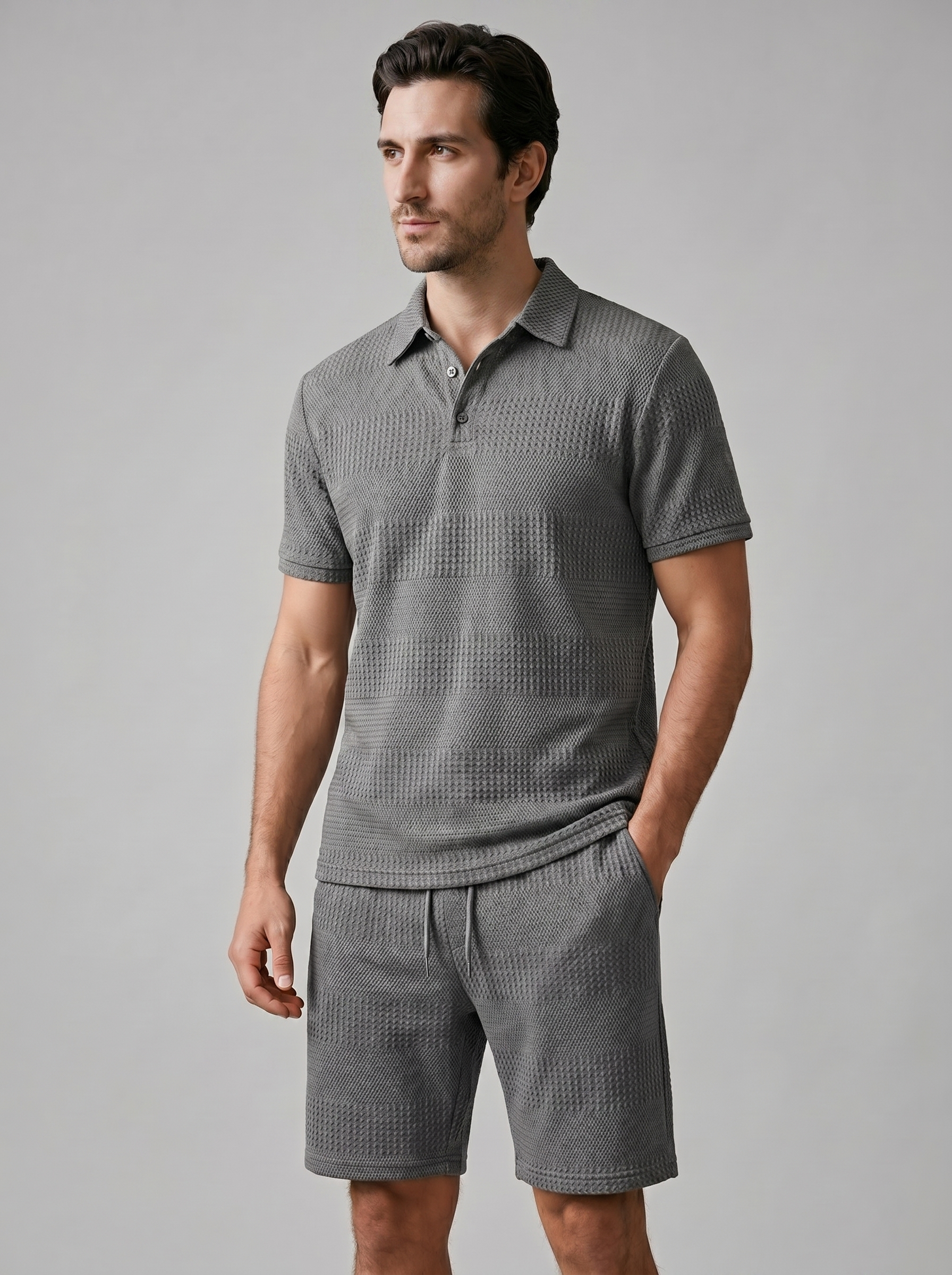 Koen | Poloshirt en shorts set voor heren - Grijs
