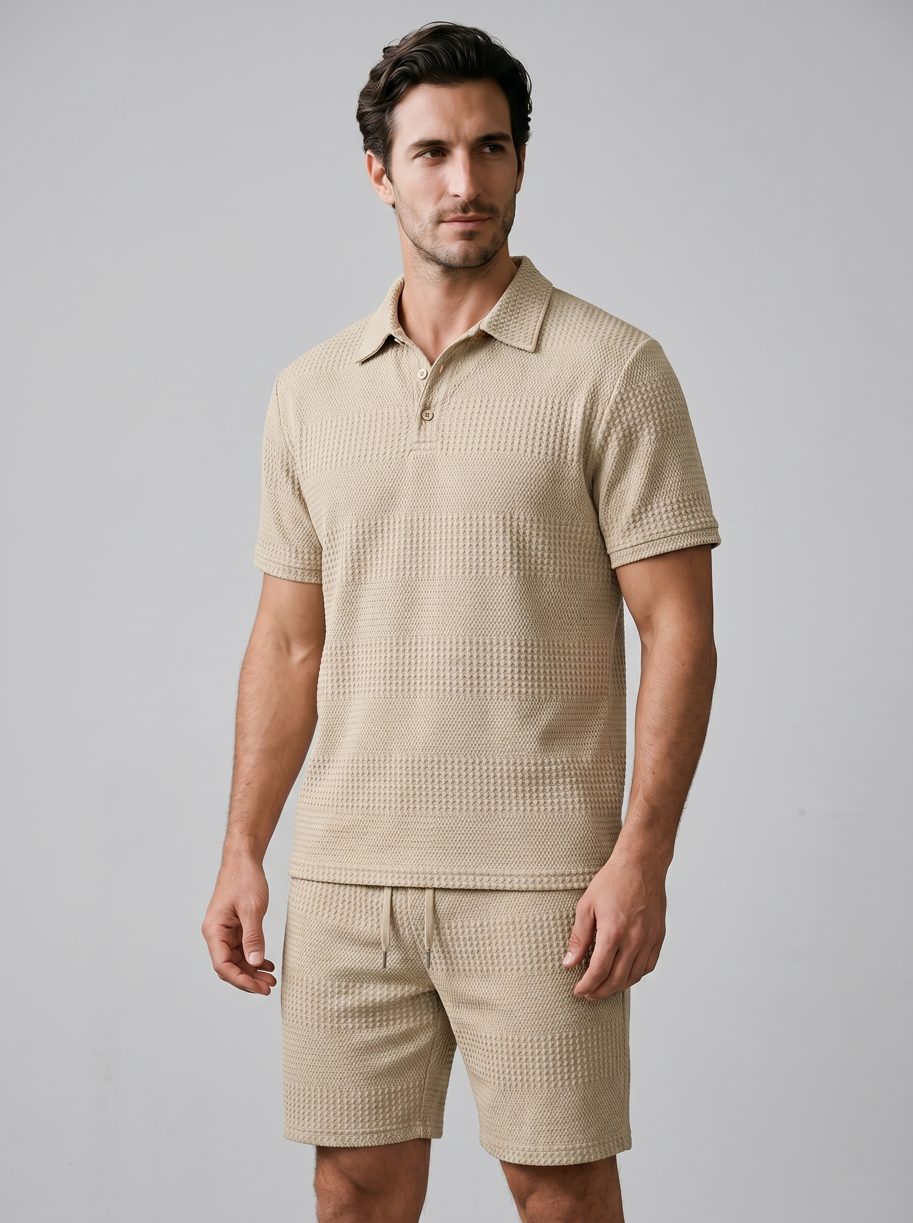 Koen | Poloshirt en shorts set voor heren - Kaki