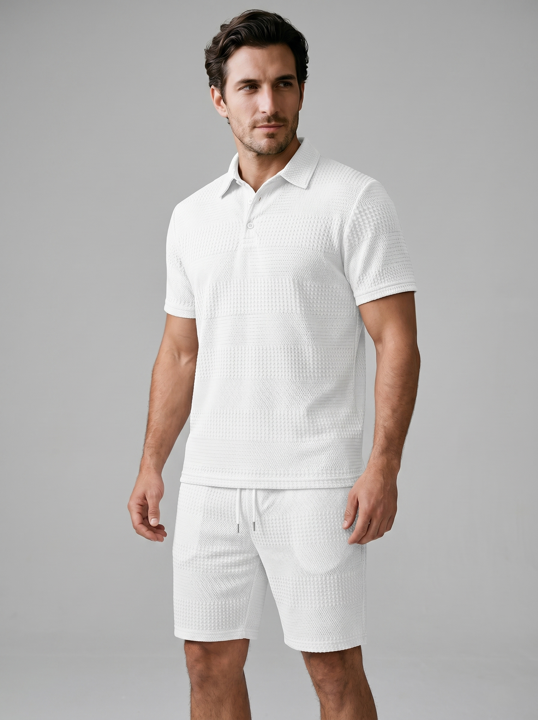 Koen | Poloshirt en shorts set voor heren - Wit