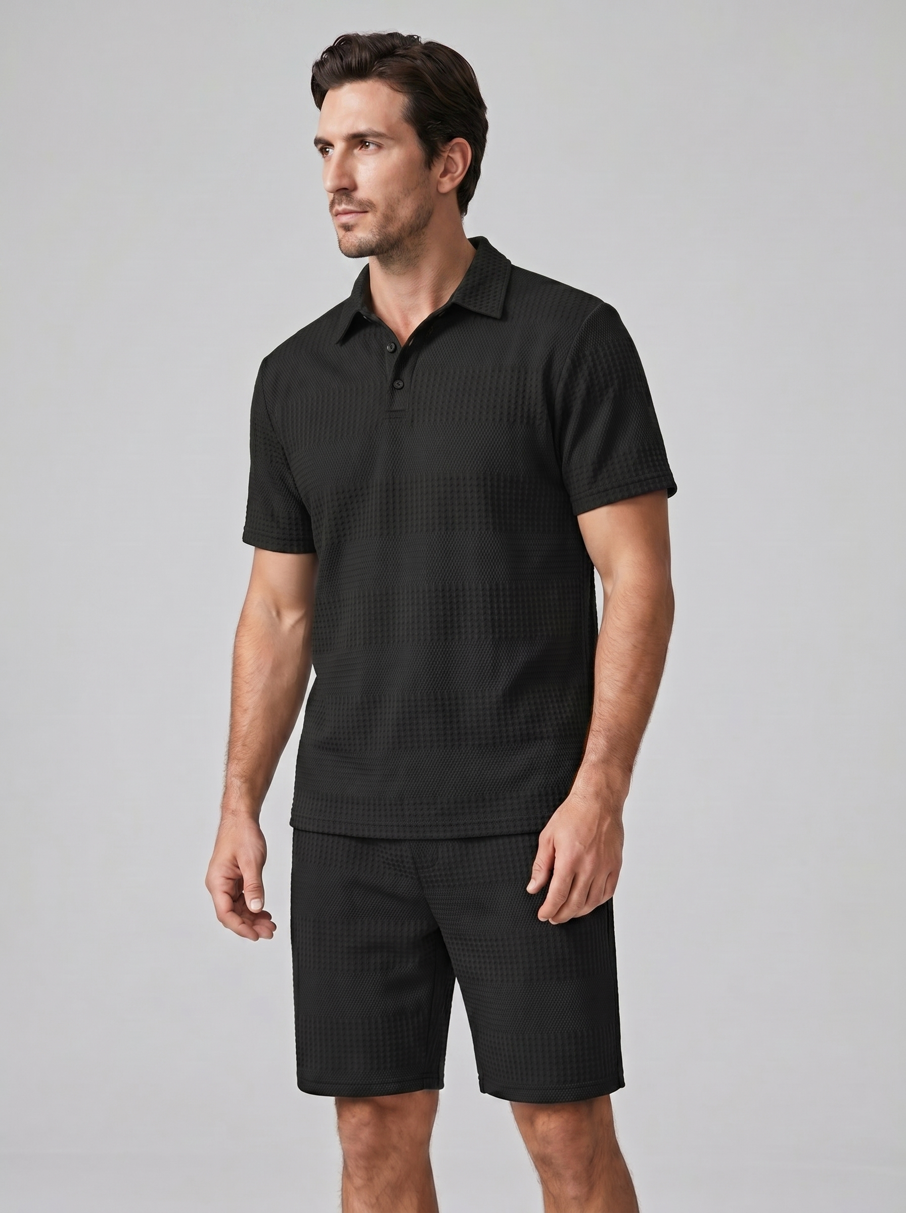 Koen | Poloshirt en shorts set voor heren - Zwart