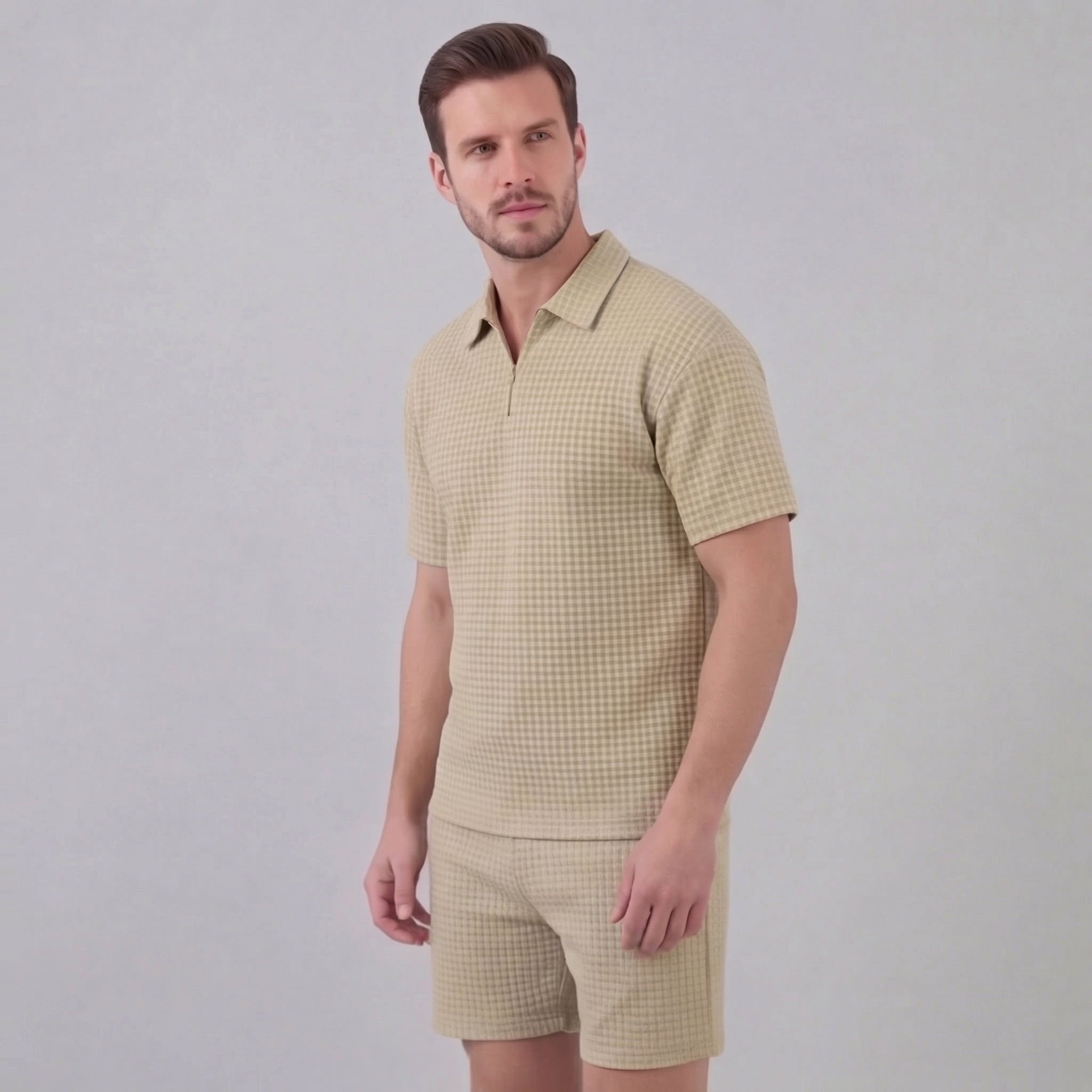 Koen | Wafelknit set voor heren met polo en korte broek - view 10