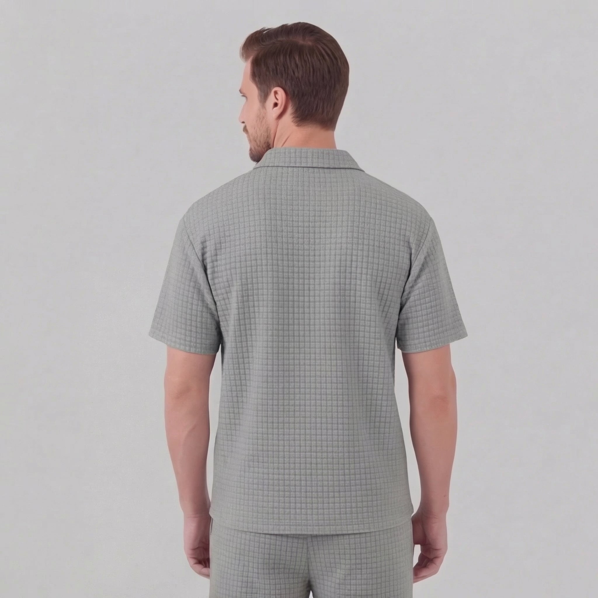 Koen | Wafelknit set voor heren met polo en korte broek - view 12