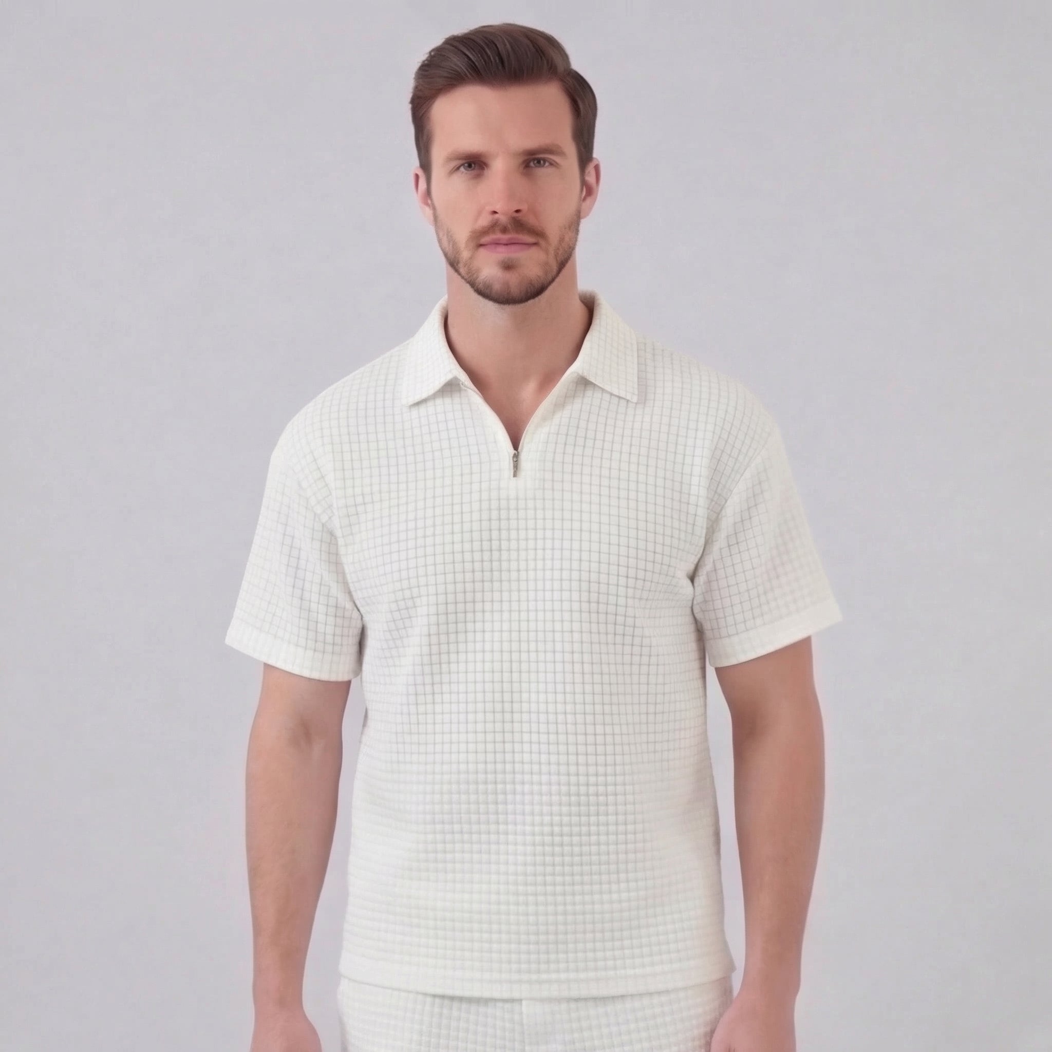 Koen | Wafelknit set voor heren met polo en korte broek - view 18