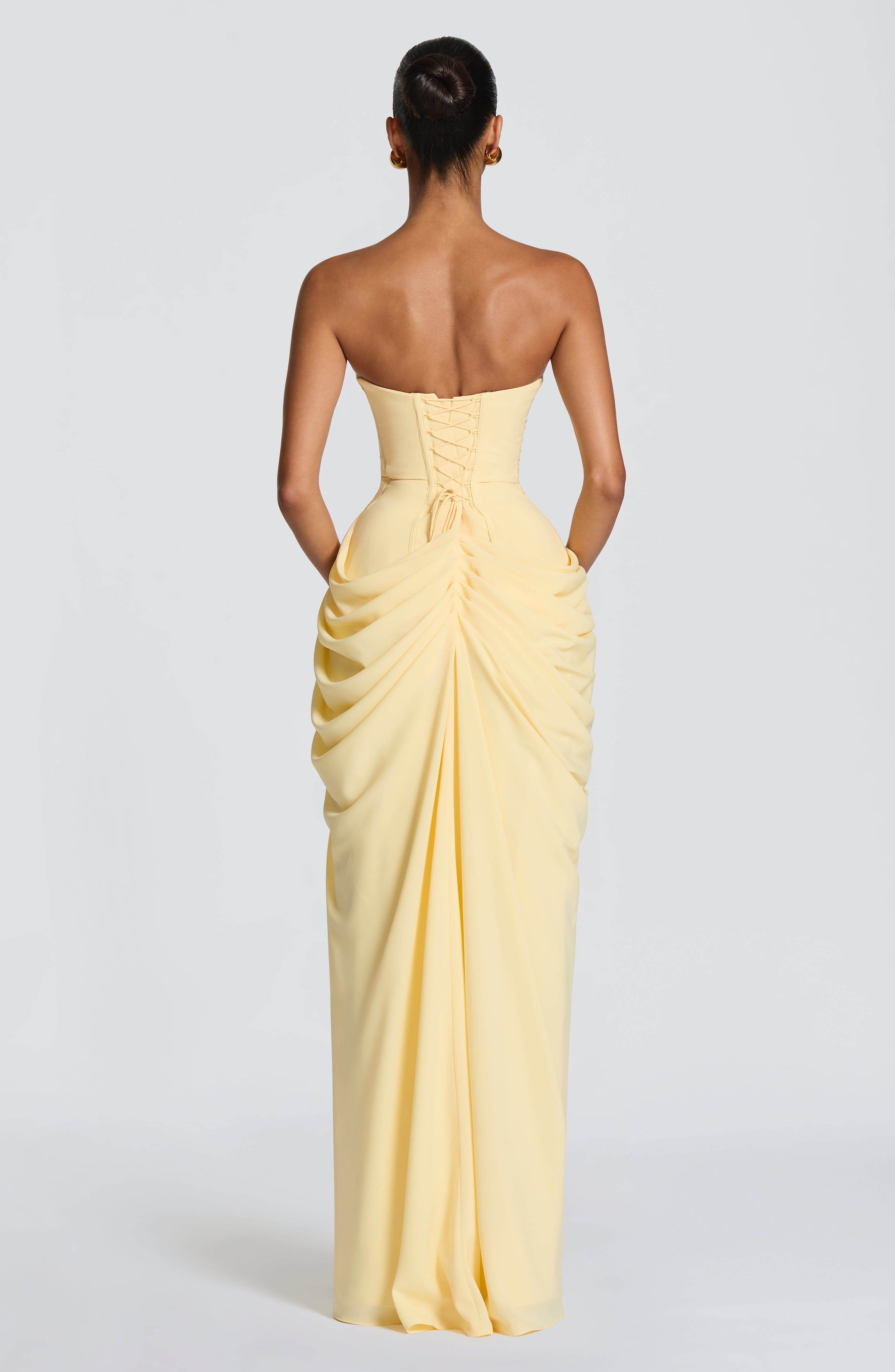 Lauren | Strapless maxi galajurk met split - view 10