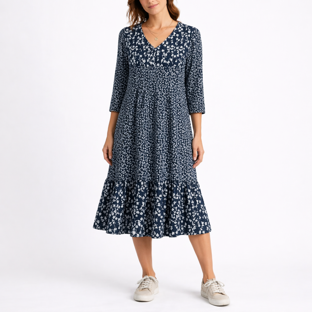 Lieke | Gebloemde midi-jurk voor dames - Blauw