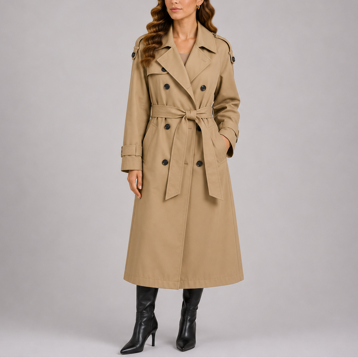 Lieke | Getailleerde trenchcoat met ceintuur - Beige