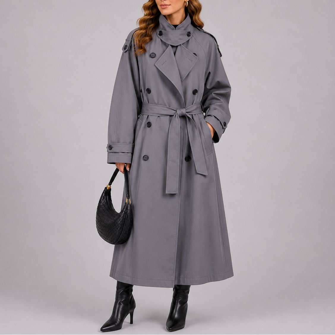 Lieke | Getailleerde trenchcoat met ceintuur - Grijs