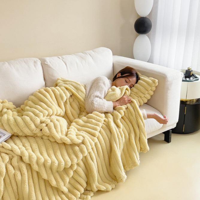 Lisa | Zachte fleece deken voor bank en bed - Mosterd
