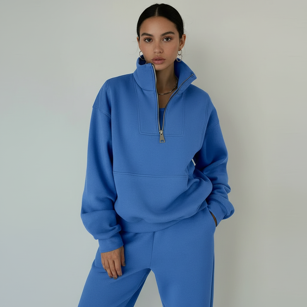 Liv | Sportieve set voor dames met halfzip trui en broek - Blauw