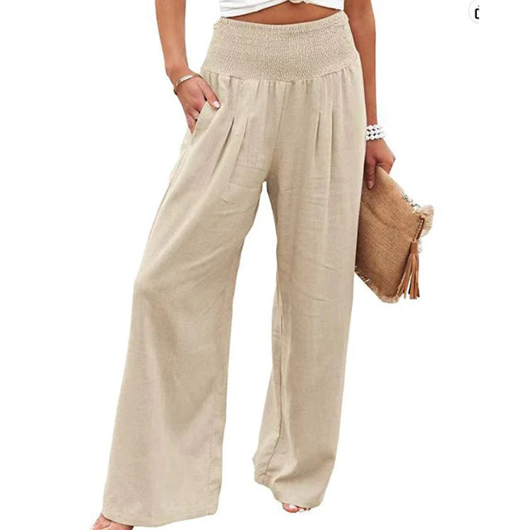 Liza | Wijde zomerbroek voor dames met hoge taille - Abrikoos