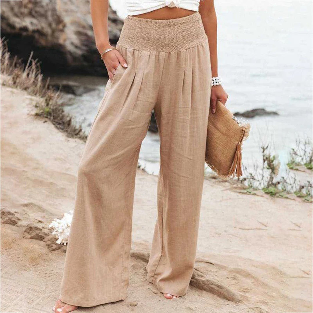 Liza | Wijde zomerbroek voor dames met hoge taille - Kaki
