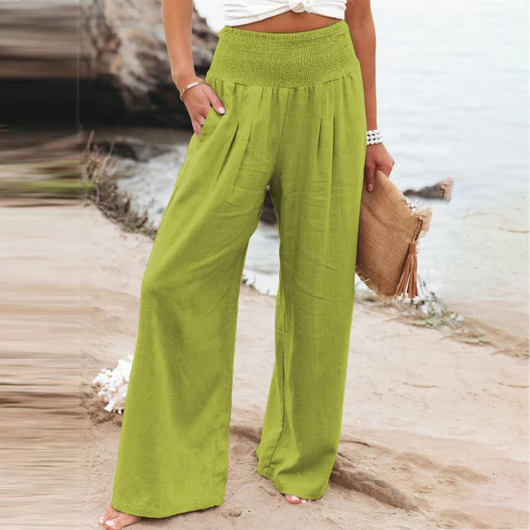 Liza | Wijde zomerbroek voor dames met hoge taille - Lichtgroen