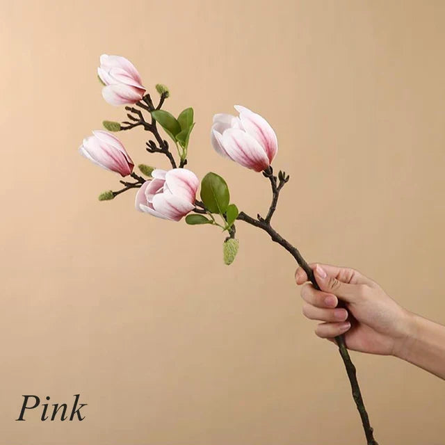 Loek | Kunsttak met magnolia bloemen - Roze