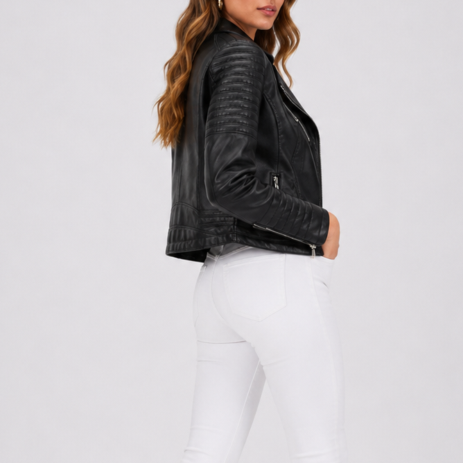 Loes | Imitatieleren bikerjack voor dames - view 3