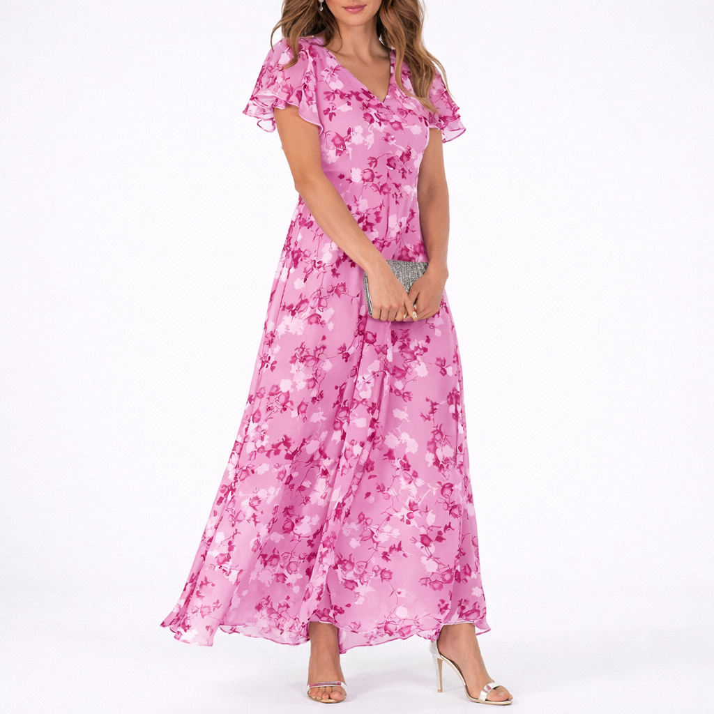 Loes | Maxi jurk met bloemen voor dames - Roze