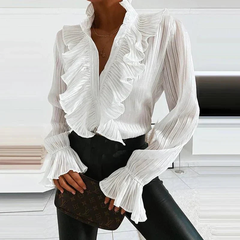 Lois | Chiffon blouse met ruches voor dames - Wit