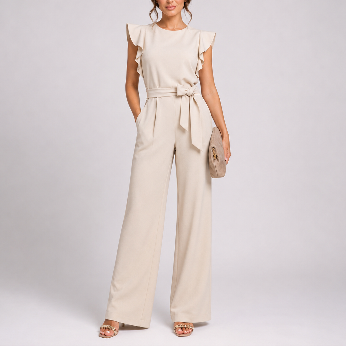 Lotte | Wijde jumpsuit met ruches voor dames - Beige
