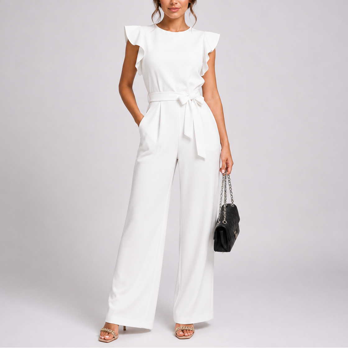 Lotte | Wijde jumpsuit met ruches voor dames - Wit