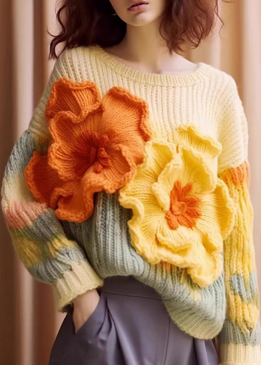 Luna | Gebreide trui dames met bloemen - view 2
