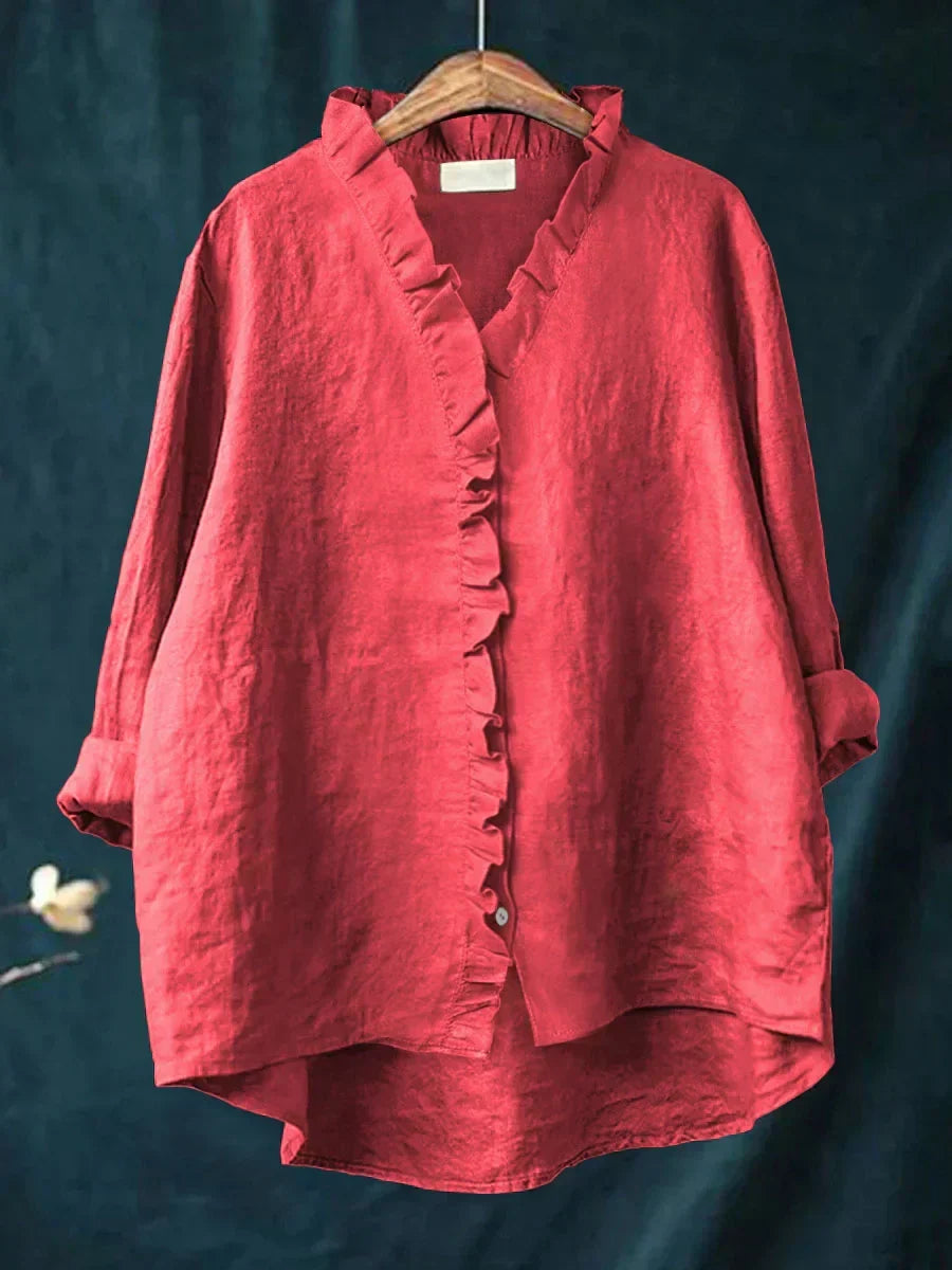 Lynn | Blouse met ruches en V-hals voor dames - Rood