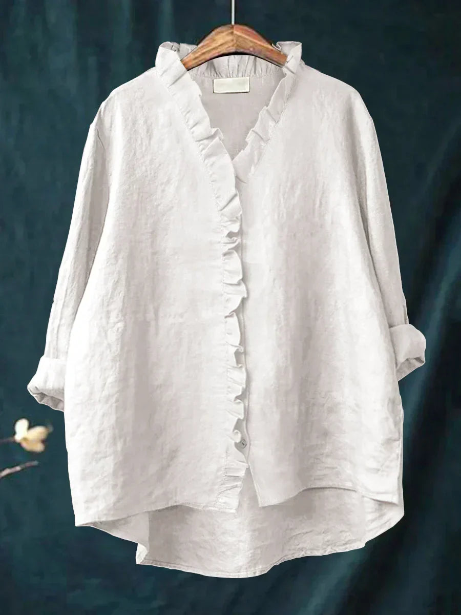 Lynn | Blouse met ruches en V-hals voor dames - Wit