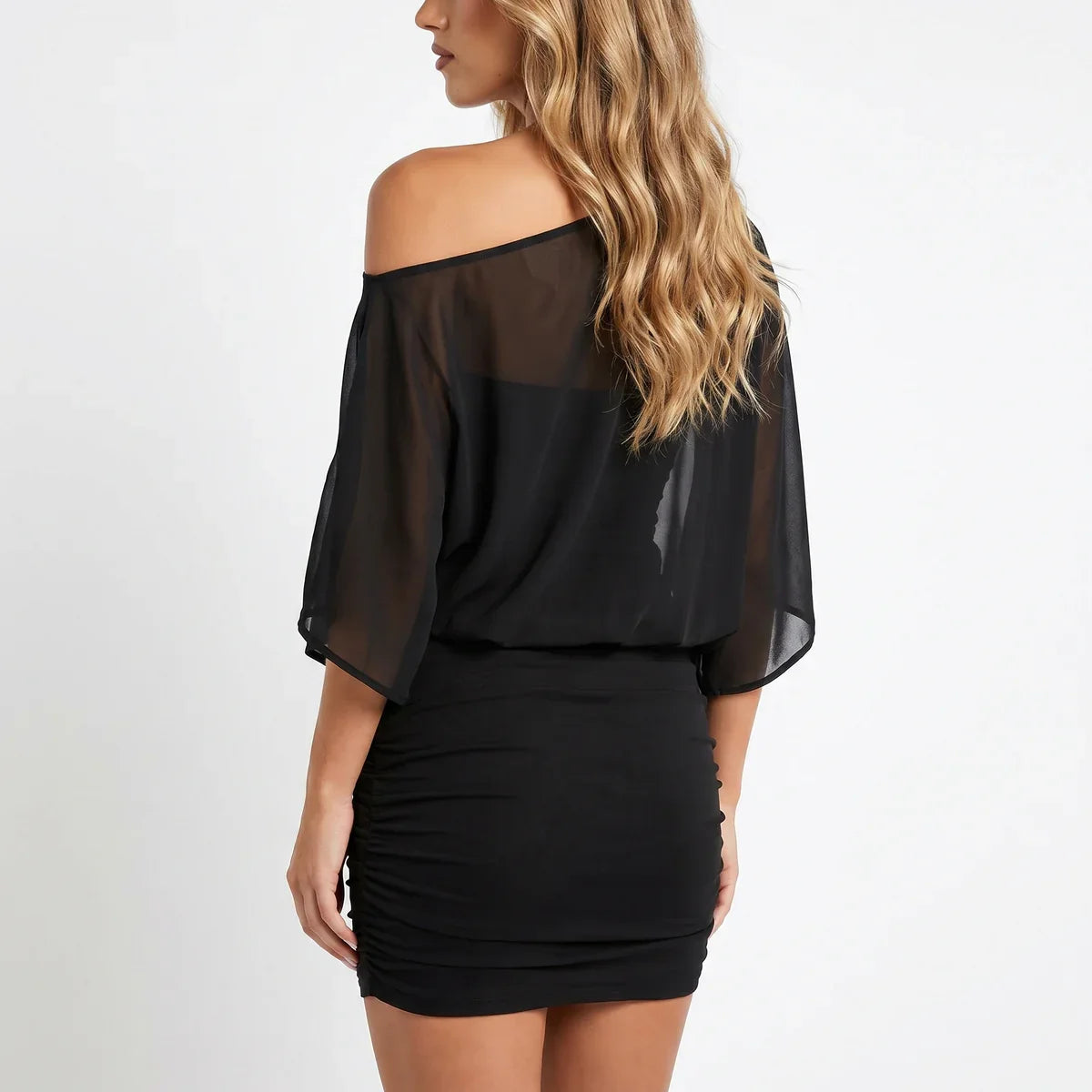 Lynn | Off-shoulder mini jurk met chiffon mouwen - view 6