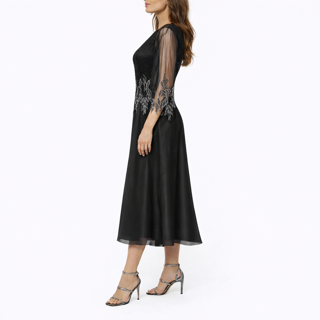 Maaike | Elegante midi jurk met doorschijnende mouwen - view 4