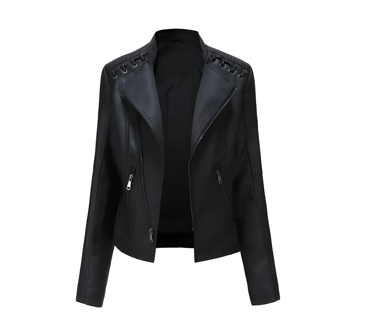 Machteld | Imitatieleren jas voor dames, kort model - Zwart