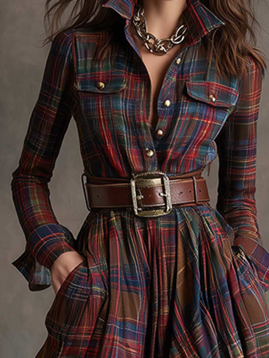 Maike | Geruite blousejurk voor dames met riem - view 7