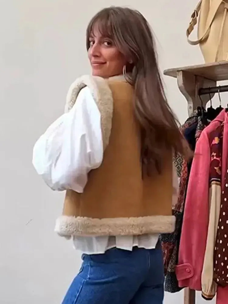 Sienna - Teddy Imitatiebont Gilet – Warme Bodywarmer