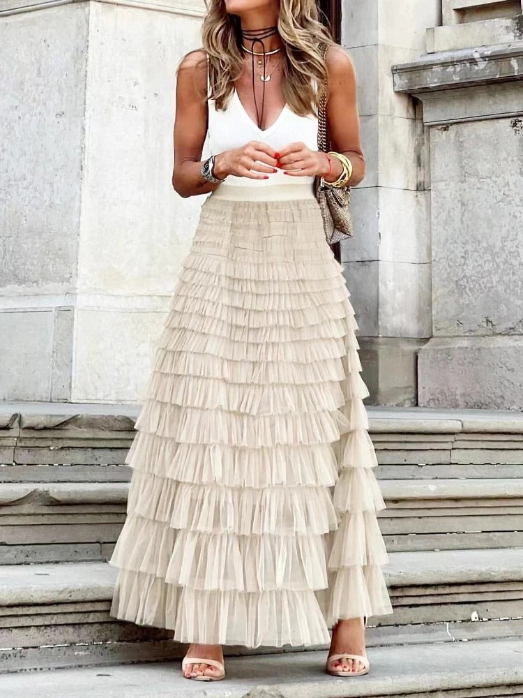 Ellen - Elegante en Tulle Lange Rok met Comfortabele Tailleband
