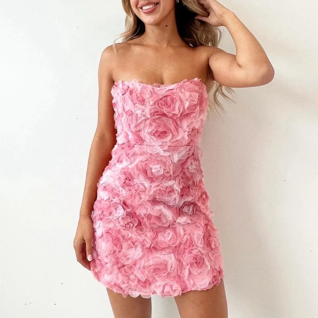 Mare | Strapless mini-jurk met rozenmotief - view 2
