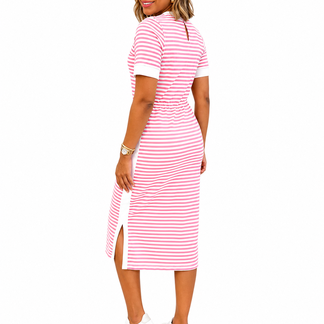 Marije | Gestreepte midi t-shirtjurk voor dames - view 10