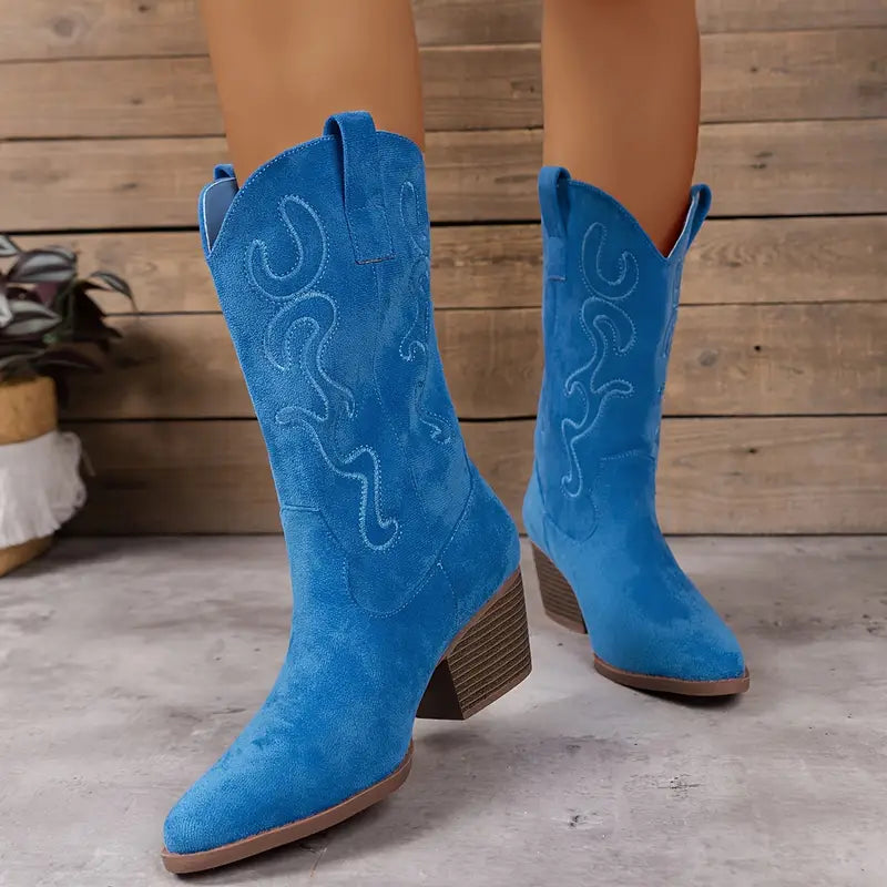 Marion | Cowboylaarzen voor dames met blokhak - Hemelsblauw