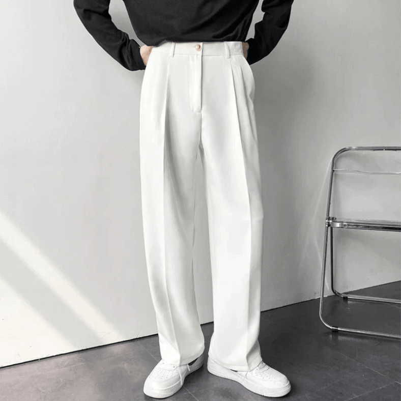 Martijn | Wijde pantalon voor heren met plooien - Wit
