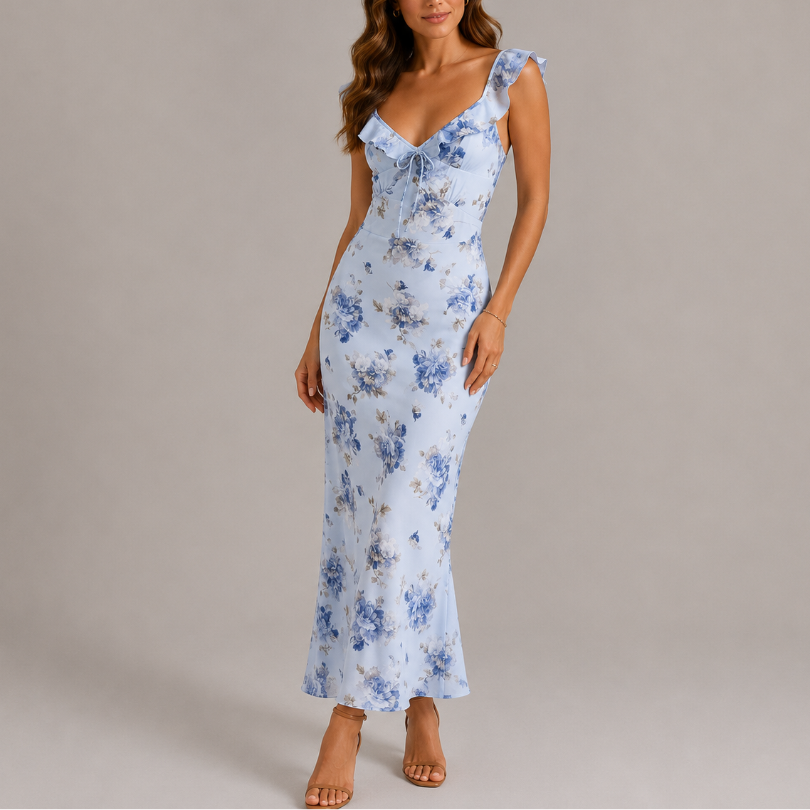 Maud | Maxi jurk met bloemen voor dames - Blauw