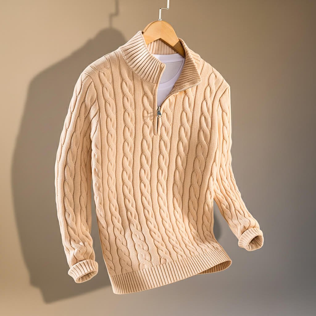 Maurits | Kabeltrui met rits voor heren - Crème Beige