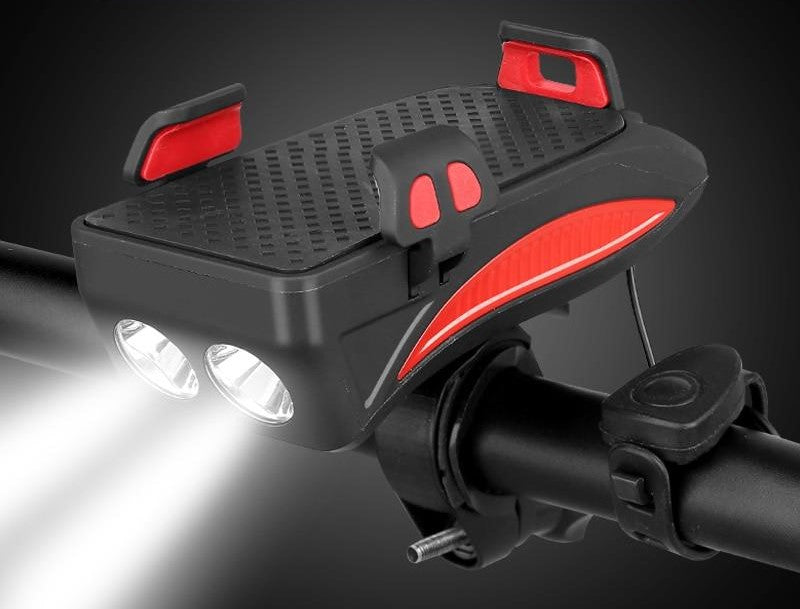 Max | 4-in-1 fietsgadget met telefoonhouder en verlichting - Rood