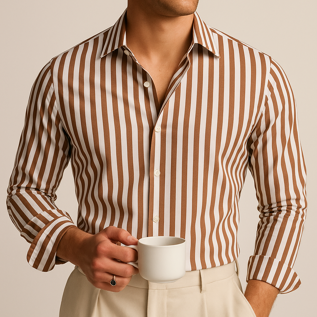 Max | Gestreept overhemd voor heren, slim fit - Bruin