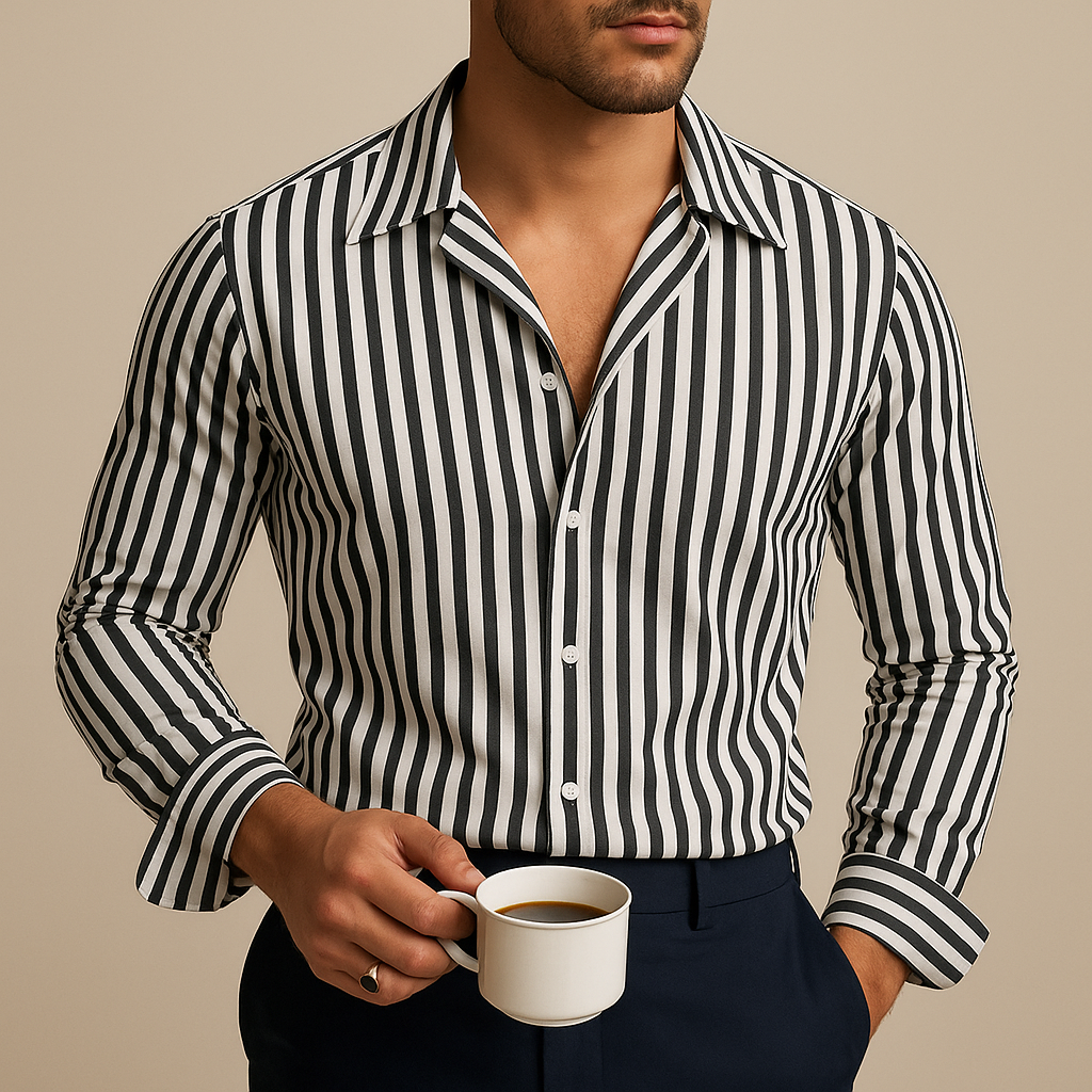 Max | Gestreept overhemd voor heren, slim fit - Zwart