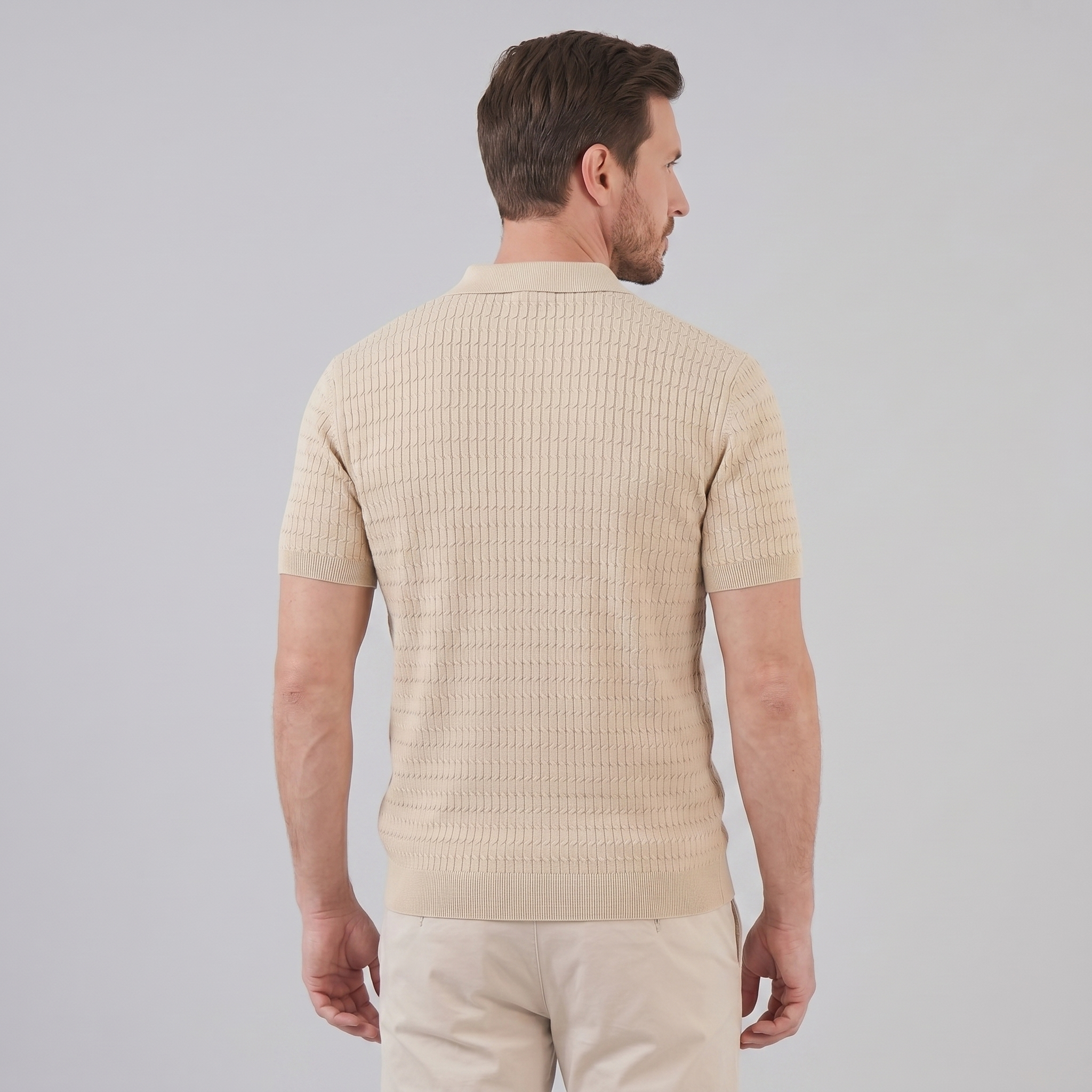 Mees | Gebreide polo voor heren, slim fit - Blauw