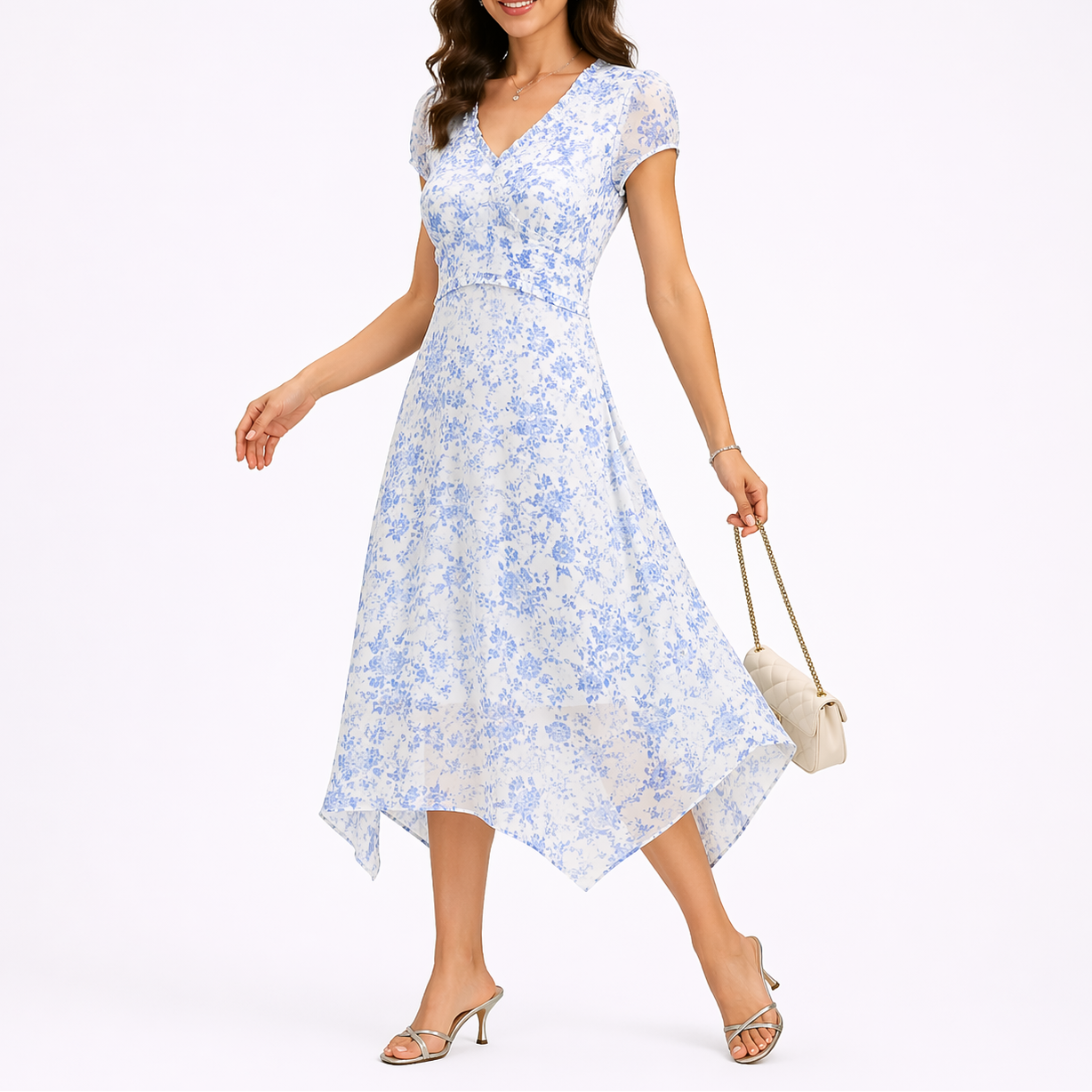 Merel | Midi jurk met V-hals en bloemenprint - view 2