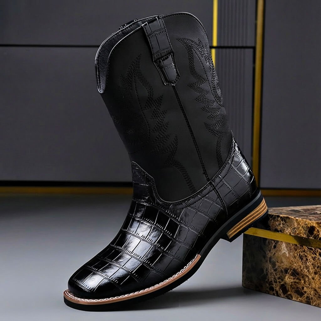 Michiel | Leren cowboylaarzen voor heren - Obsidiaanzwart