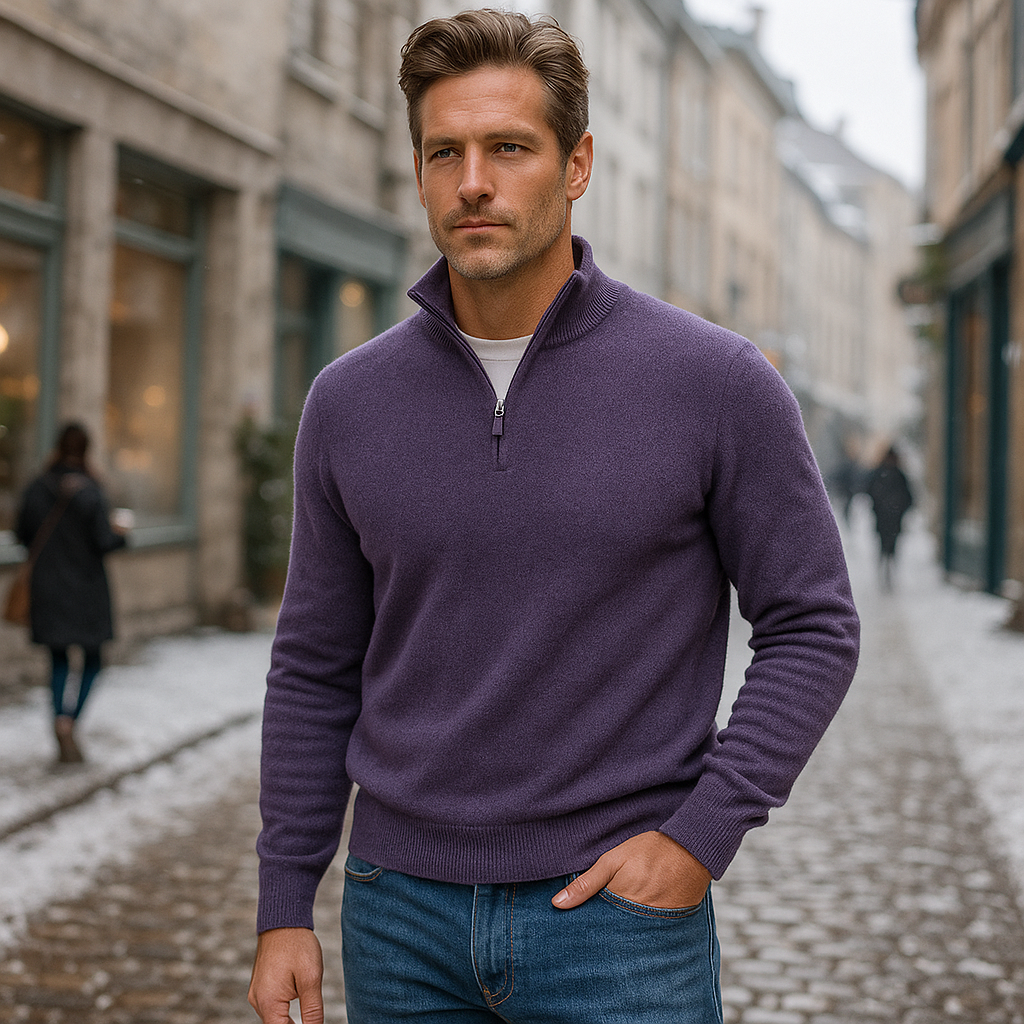 Mika | Herentrui van kasjmiermix met halve rits, terracotta - Violet