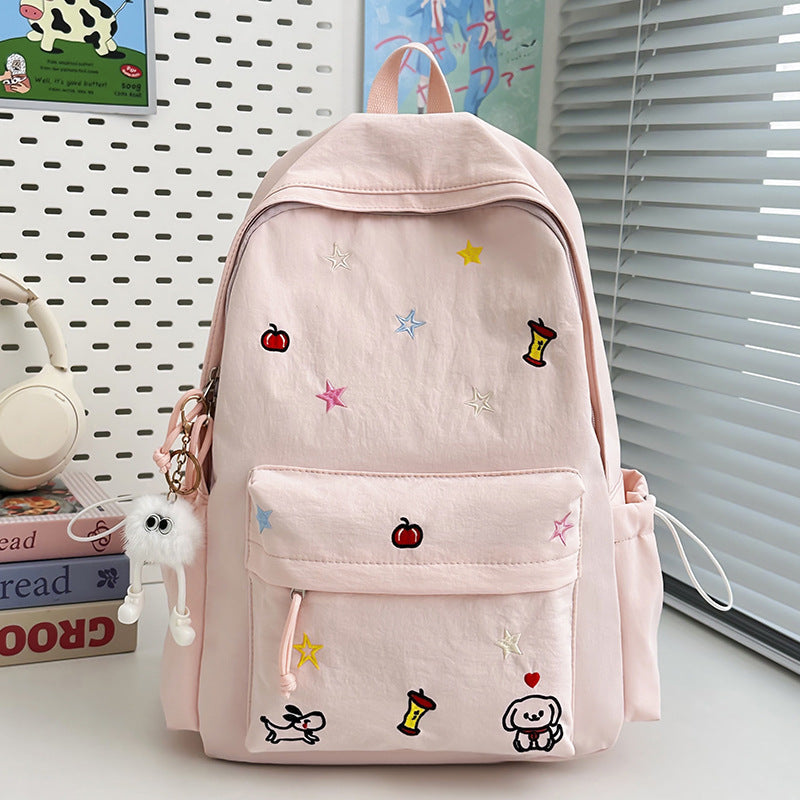 Mila | Geborduurde schoolrugzak met sterren - Roze