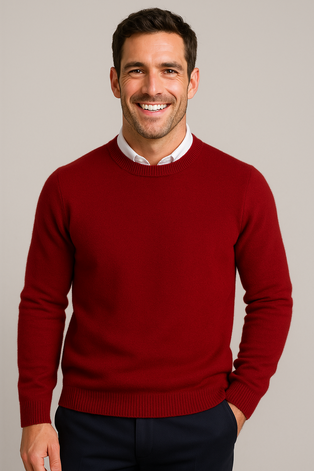 Milan | Gebreide heren trui met ronde hals - Rood