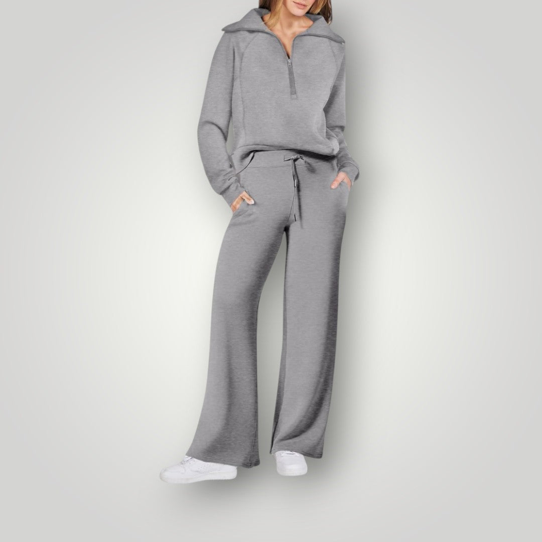 Mirte | Loungewear set met sweater en wijde broek - Grijs (nog 5 op voorraad)