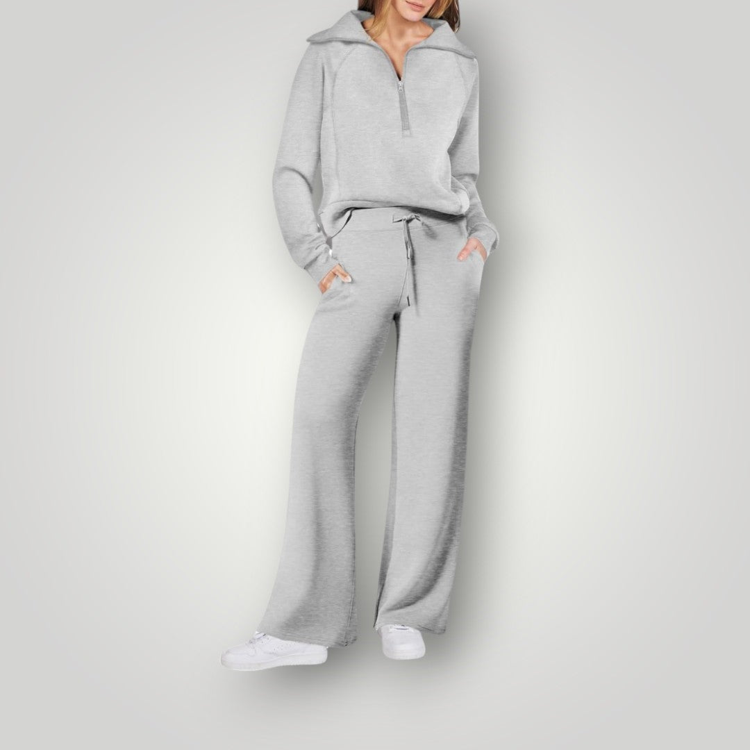 Mirte | Loungewear set met sweater en wijde broek - Lichtgrijs